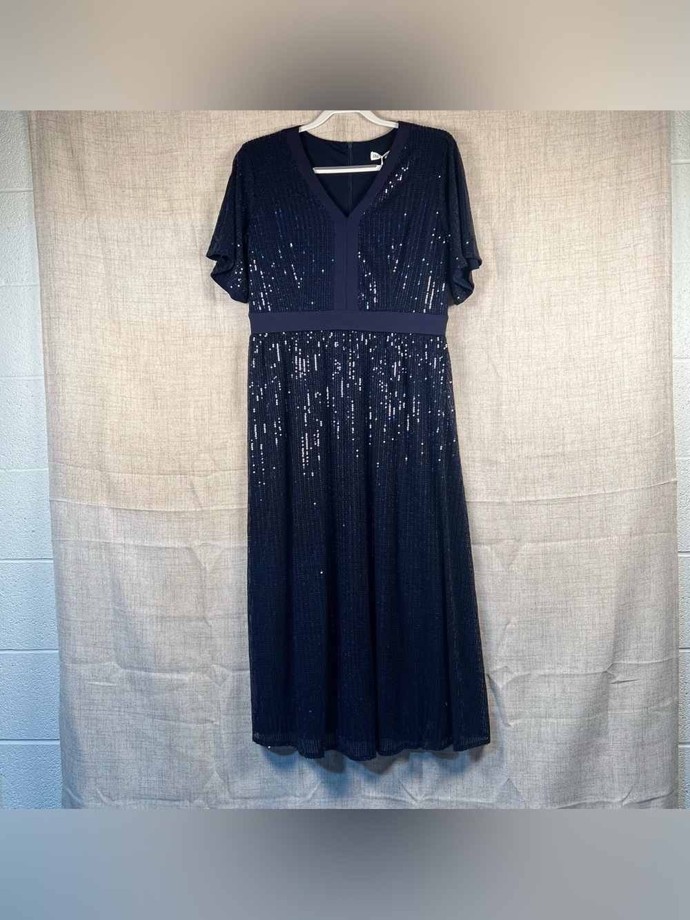 Grace Karin Dress Blue Sequins V Neck Short Sleeves NWT Party Wedding Women's Lg
